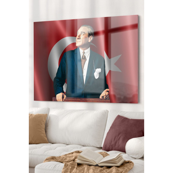 Türk Bayrağı Ve Atatürk | Atatürk Temalı Cam Tablo