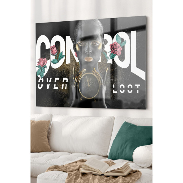 Control Over Lost Black Siyah Kadın | Etnik Temalı Cam Tablo