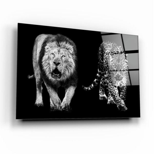 Aslan ve Leopar Cam Tablo Aslan ve Leopar Cam Tablo