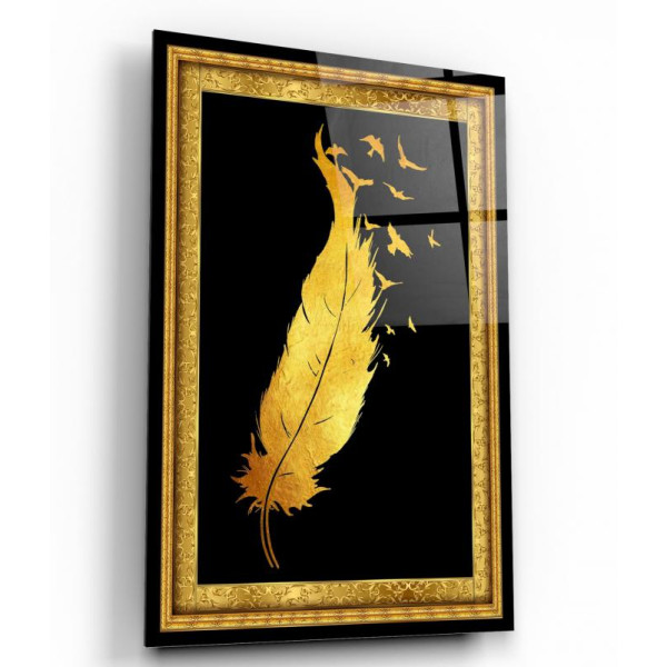 Gold Tüy ve Kuşlar Cam Tablo Gold Tüy ve Kuşlar Cam Tablo