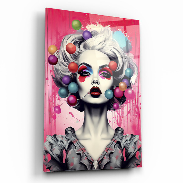 Kadın Pop Art Cam Tablo