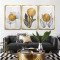Gold Yapraklar Triple Cam Tablo
