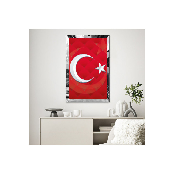 Gümüş Aynalı Pleksi Çerçeveli Krımızı Arka Planlı Ay Yıldız Bayrak Mdf Tablo