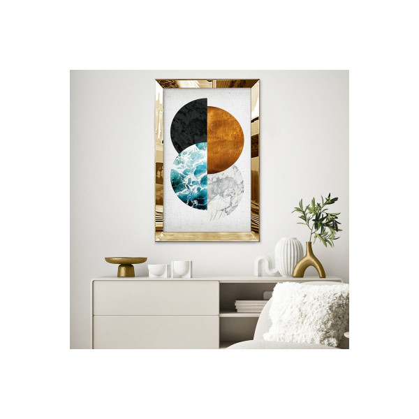 Gold Aynalı Pleksi Çerçeveli Beyaz Arka Planlı 4 Element Yarım Daire Mdf Tablo