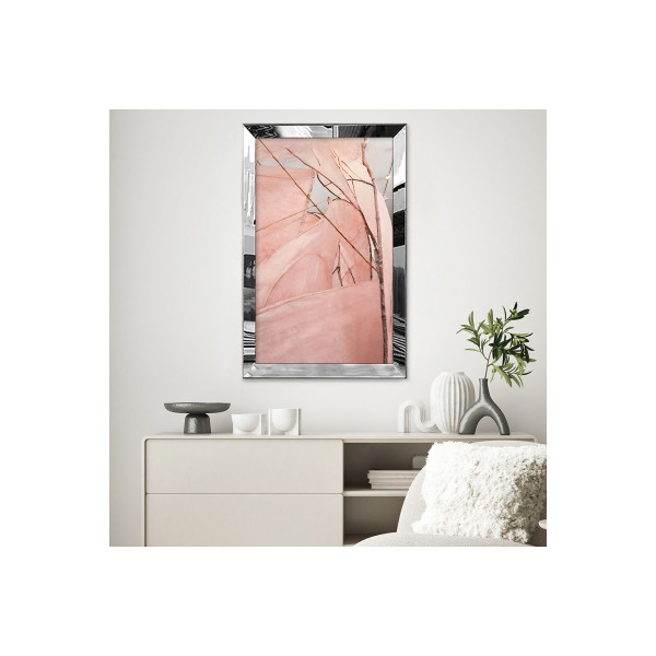 Gümüş Aynalı Pleksi Çerçeveli Minimalist Pembe Doğal Desenli Soyut Çizim Mdf Tablo