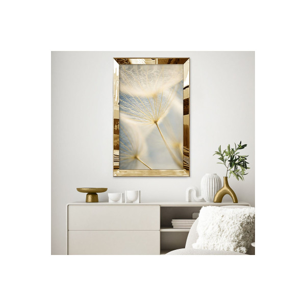 Gold Aynalı Pleksi Çerçeveli Minimalist Beyaz Altın Sarısı Karahindinba Soyut Çizim Mdf Tablo