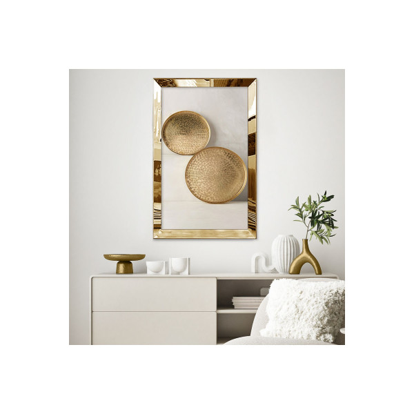 Gold Aynalı Pleksi Çerçeveli Nötr Düzensiz Gri Altın Ikili Yuvarlak Şekilli Çizim Mdf Tablo