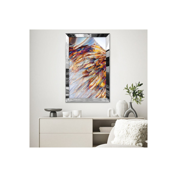 Gümüş Aynalı Pleksi Çerçeveli Modern Gri Beyaz Pembe Renkli Çiçek Desenlili Çizim Mdf Tablo