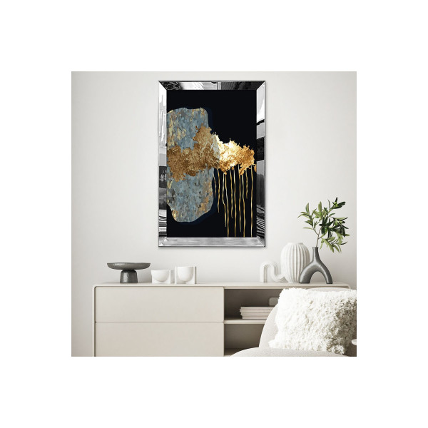 Gümüş Aynalı Pleksi Çerçeveli Minimal Tarzda Altın Renkli Soyut Tasarım Mdf Tablo