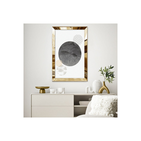 Gold Aynalı Pleksi Çerçeveli Modern Tarzda Desenlili Siyah Ay Mdf Tablo