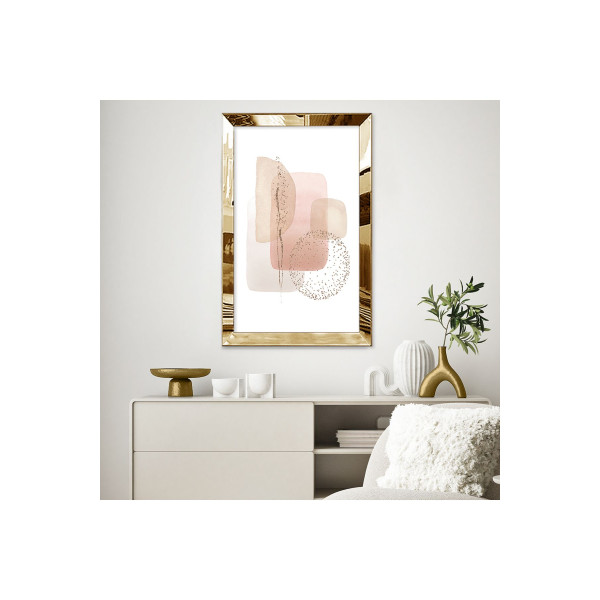 Gold Aynalı Pleksi Çerçeveli Minimalist Soyut Şekiller Mdf Tablo
