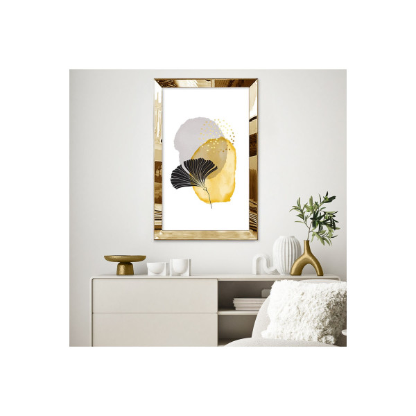 Gold Aynalı Pleksi Çerçeveli Soyut Modern Ginkgo Yaprağı Mdf Tablo
