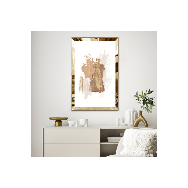 Gold Aynalı Pleksi Çerçeveli Minimal Tarzda Pastel Tonlu Soyut Tasarım Mdf Tablo