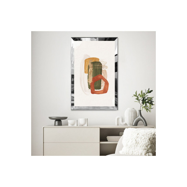 Gümüş Aynalı Pleksi Çerçeveli Yağlı Boya Tarzında Minimal Şekiller Mdf Tablo