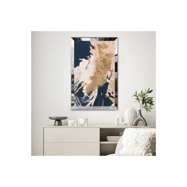 Gümüş Aynalı Pleksi Çerçeveli Mavi Ve Pembe Renkli Modern Soyut Tasarım Mdf Tablo