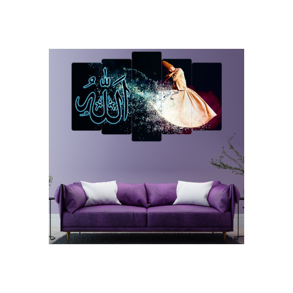 Zevahir 5 Parça Mdf Allah Lafzılı Semazen Tablosu
