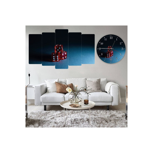 Altılı Mdf Kırmızı Zarlar Saatli Tablo Seti