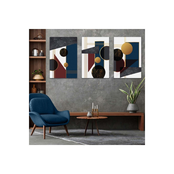 Soyut Desen 3'lü Mdf Tablo Set