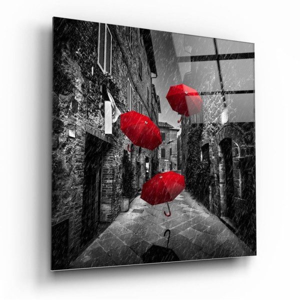 Kırmızı Şemsiyeler Cam Tablo Kırmızı Şemsiyeler Cam Tablo