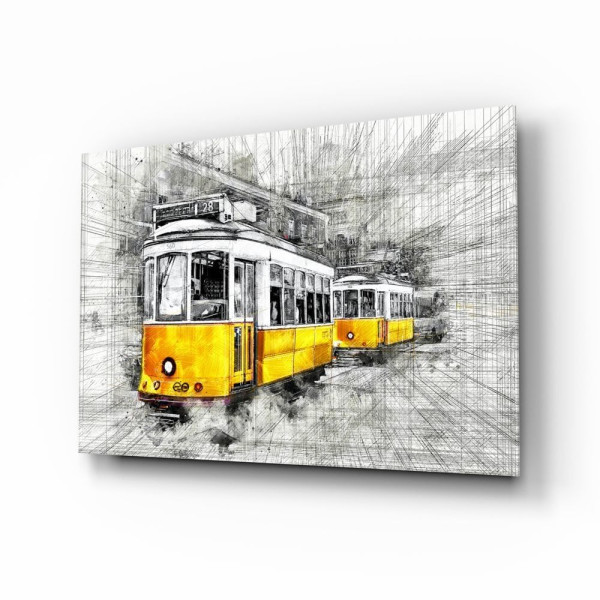 Sarı Tramvay Basel Cam Tablo Sarı Tramvay Basel Cam Tablo