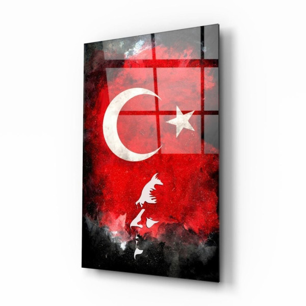 Atatürk Silüeti ve Türk Bayrağı Cam Tablo Atatürk Silüeti ve Türk Bayrağı Cam Tablo