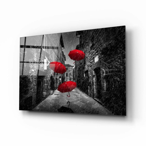 Kırmızı Şemsiyeler Cam Tablo Kırmızı Şemsiyeler Cam Tablo