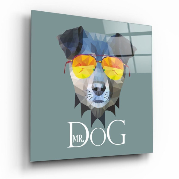 Gözlüklü Köpek Cam Tablo No:2027 Gözlüklü Köpek Cam Tablo No:2027
