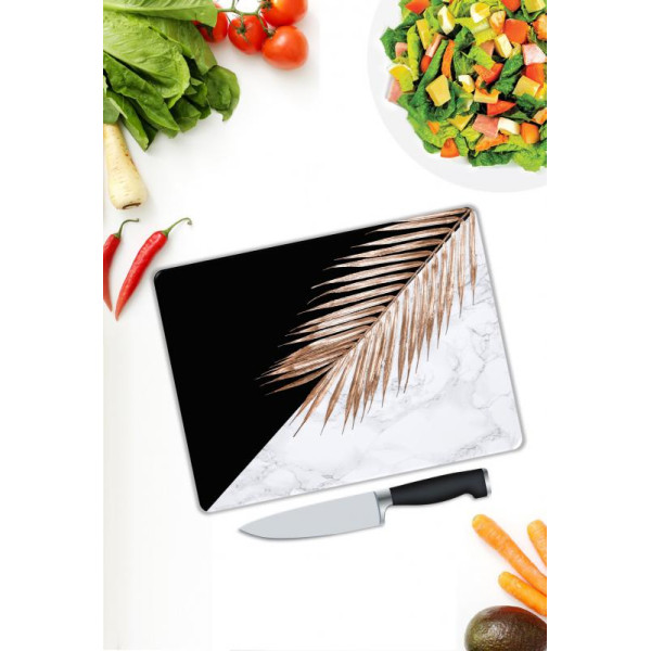 Siyah&Beyaz Yaprak Desenli Cam Kesme Tablası Siyah&Beyaz Yaprak Desenli Cam Kesme Tablası