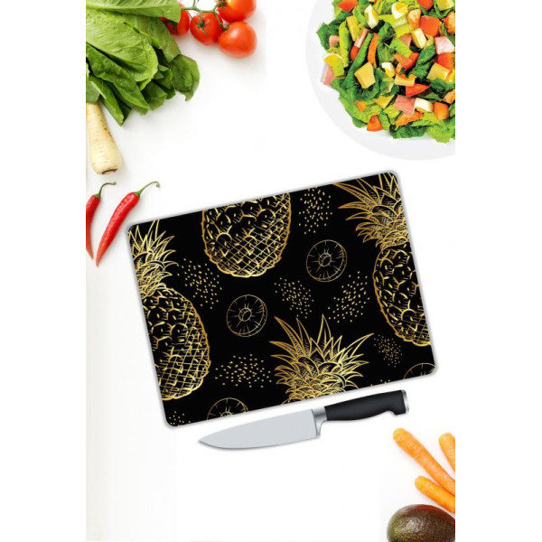 Altın Ananas Desenli Cam Kesme Tablası Altın Ananas Desenli Cam Kesme Tablası