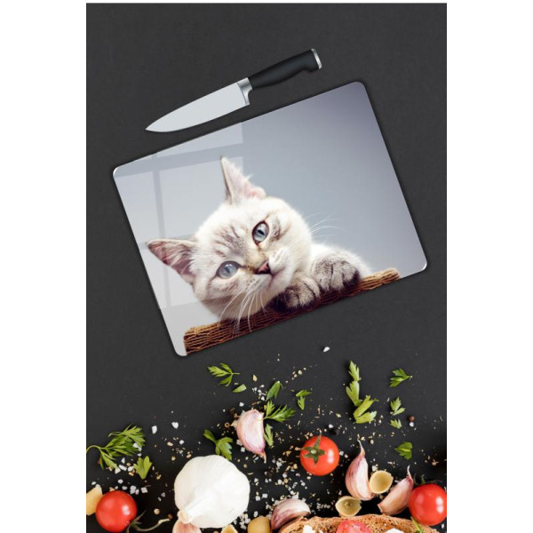 Kedi Desen Cam Kesme Tablası