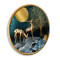 Gold Geyikler Yuvarlak Cam Tablo
