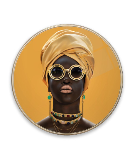 Afrikalı Kadın Yuvarlak Cam Tablo
