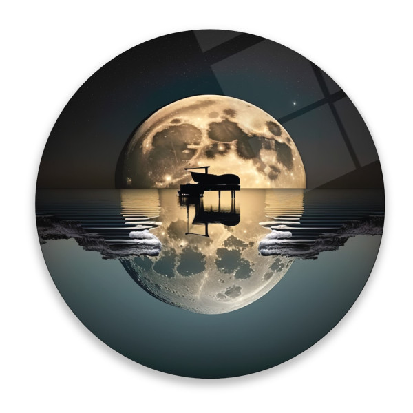 Gece Manzarası Yuvarlak Cam Tablo Gece Manzarası Yuvarlak Cam Tablo